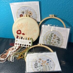 Uphome 3 Pack Embroidery Starter Kit for Beginners Stamped Kits with 3 Hoops!